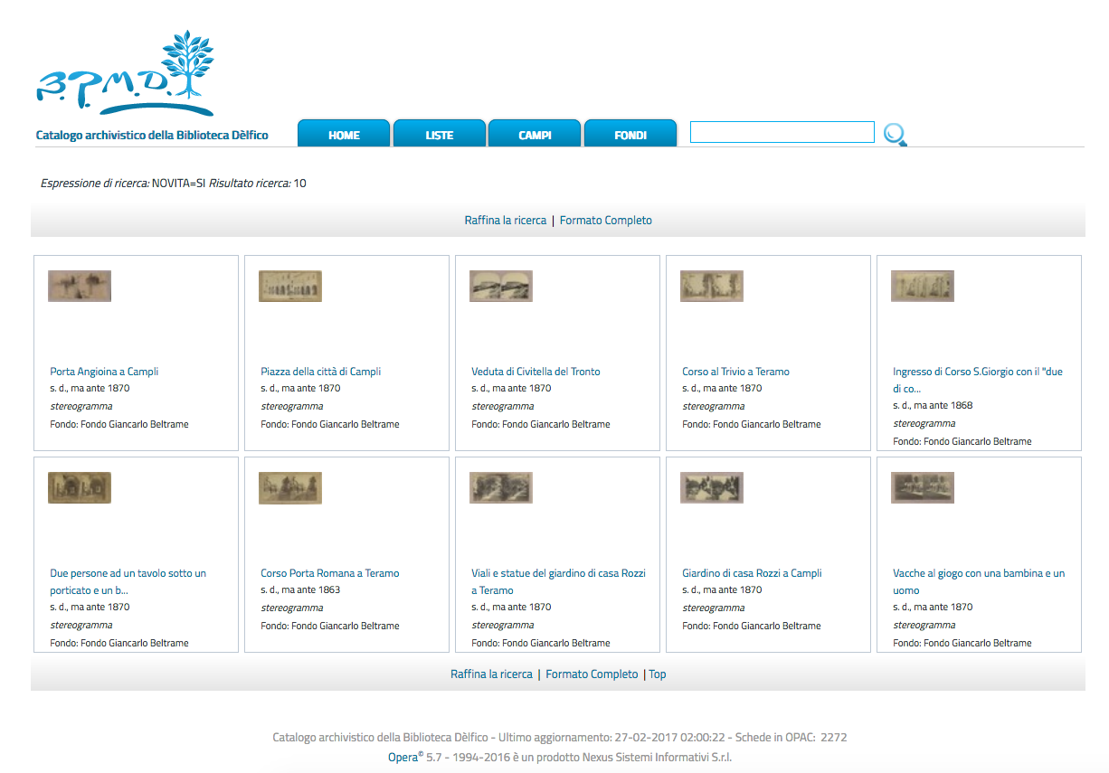 La Home page del catalogo archivistico di Teramo