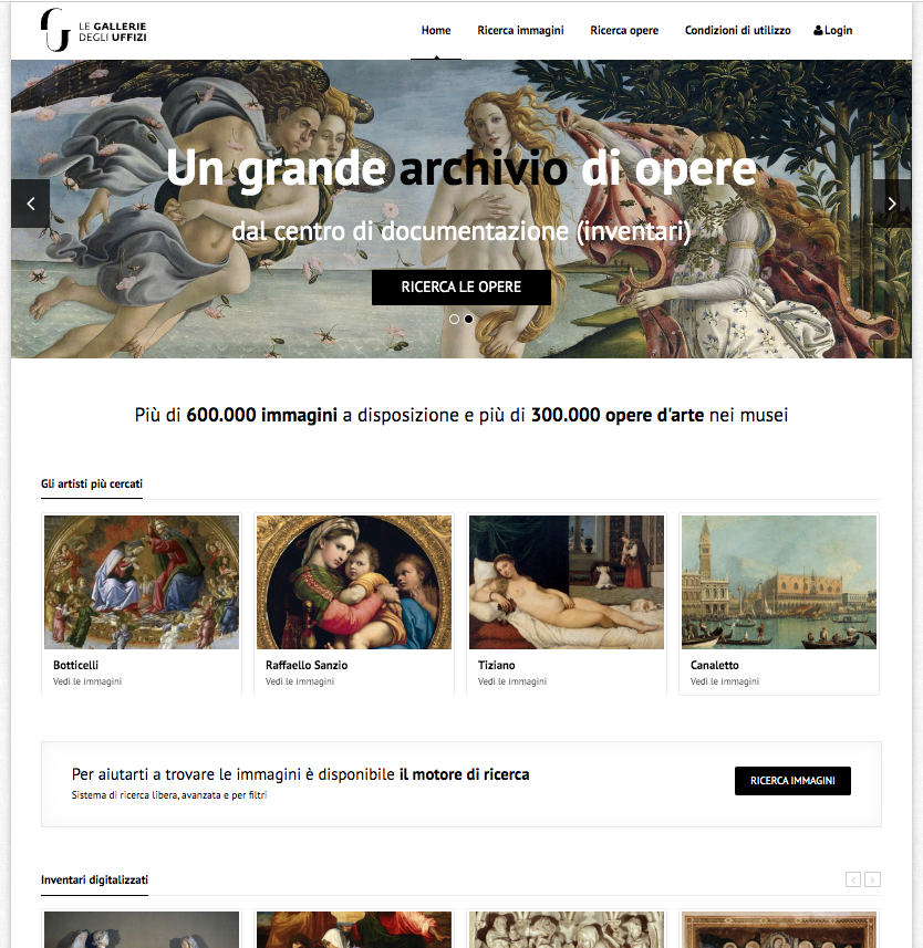 Home page della Galleria degli Uffizi realizzata con @arcaNet